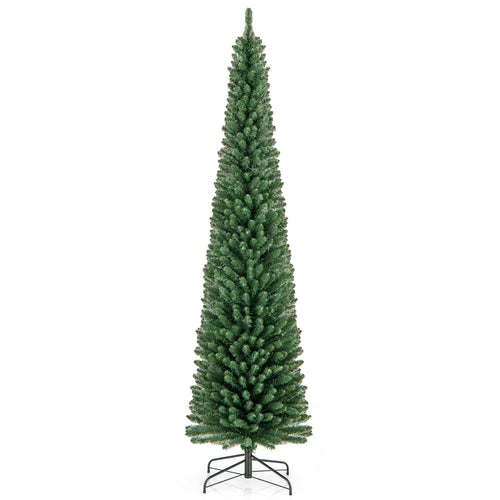 Pencil Christmas Tree With Memory Wire Branch Tips, Warm LED Lights, 8FT, Green