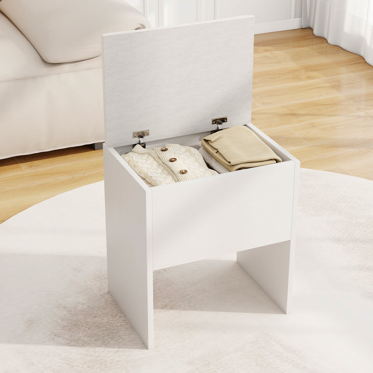Vanity Stool With Flip Top Storage, Soft Padded Seat, White Ottomans at Gallery Canada