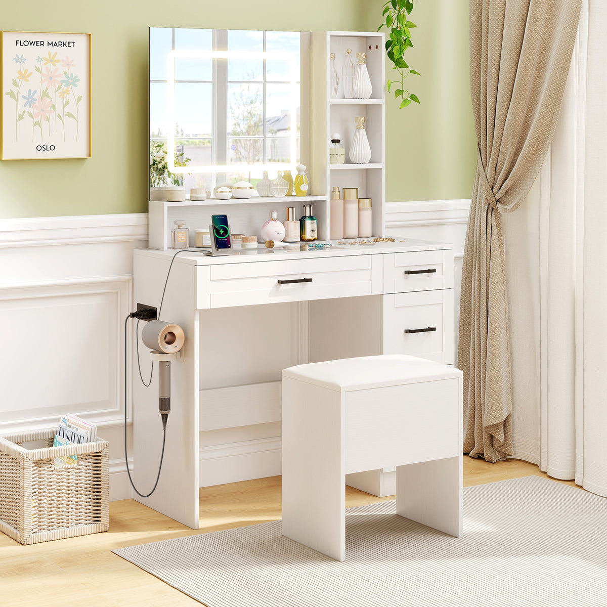 Vanity Stool With Flip Top Storage, Soft Padded Seat, White Ottomans at Gallery Canada