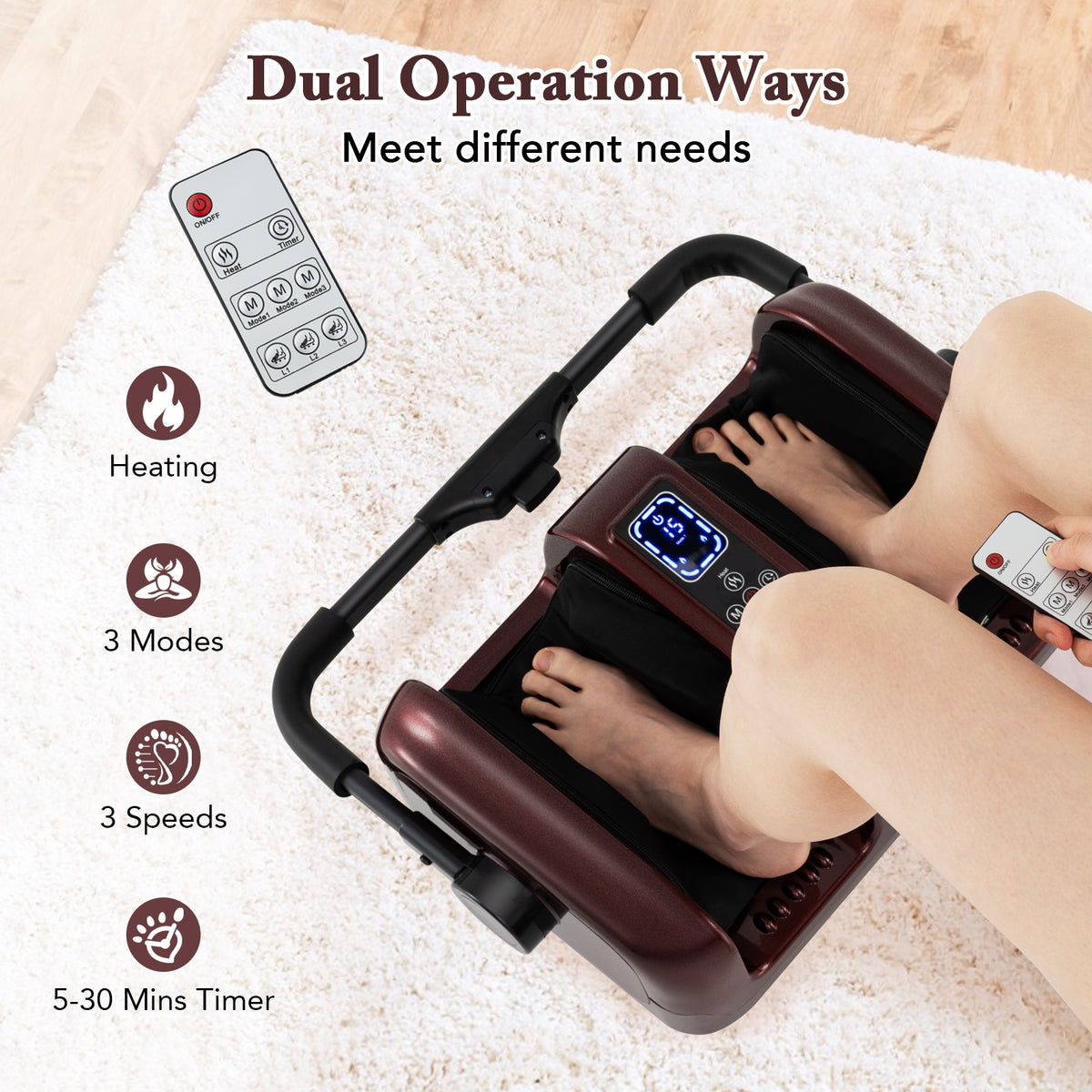 Electric Leg Massager With Heat, Shiatsu Deep Kneading, Red Foot Massager at Gallery Canada