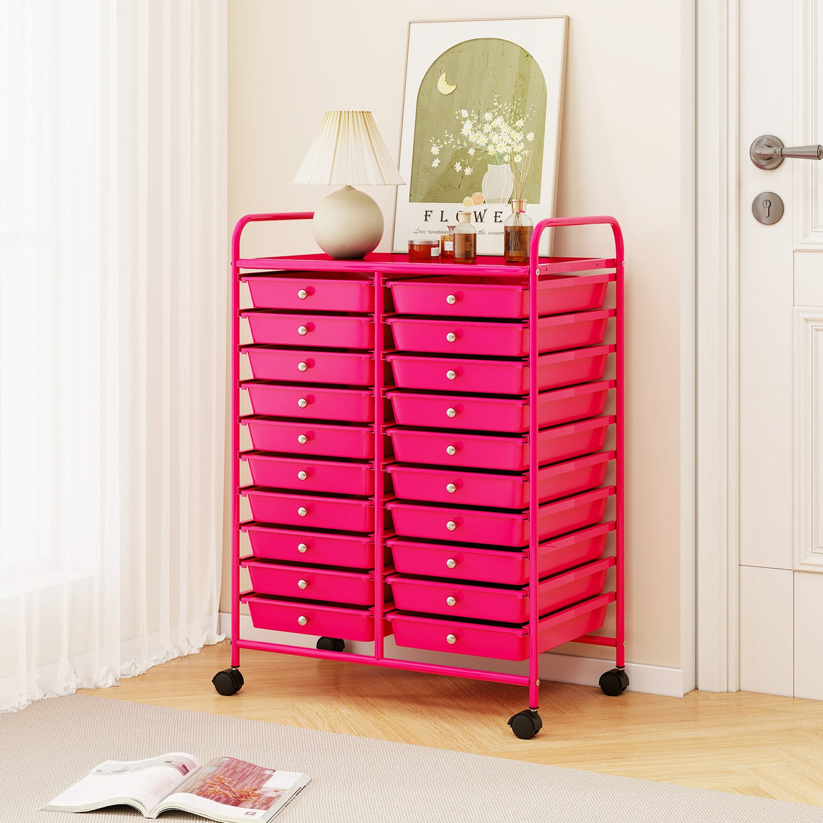 20 Drawer Rolling Storage Cart, Pink File Cabinets at Gallery Canada