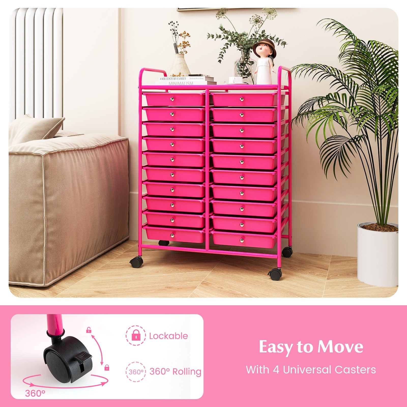 20 Drawer Rolling Storage Cart, Pink File Cabinets at Gallery Canada