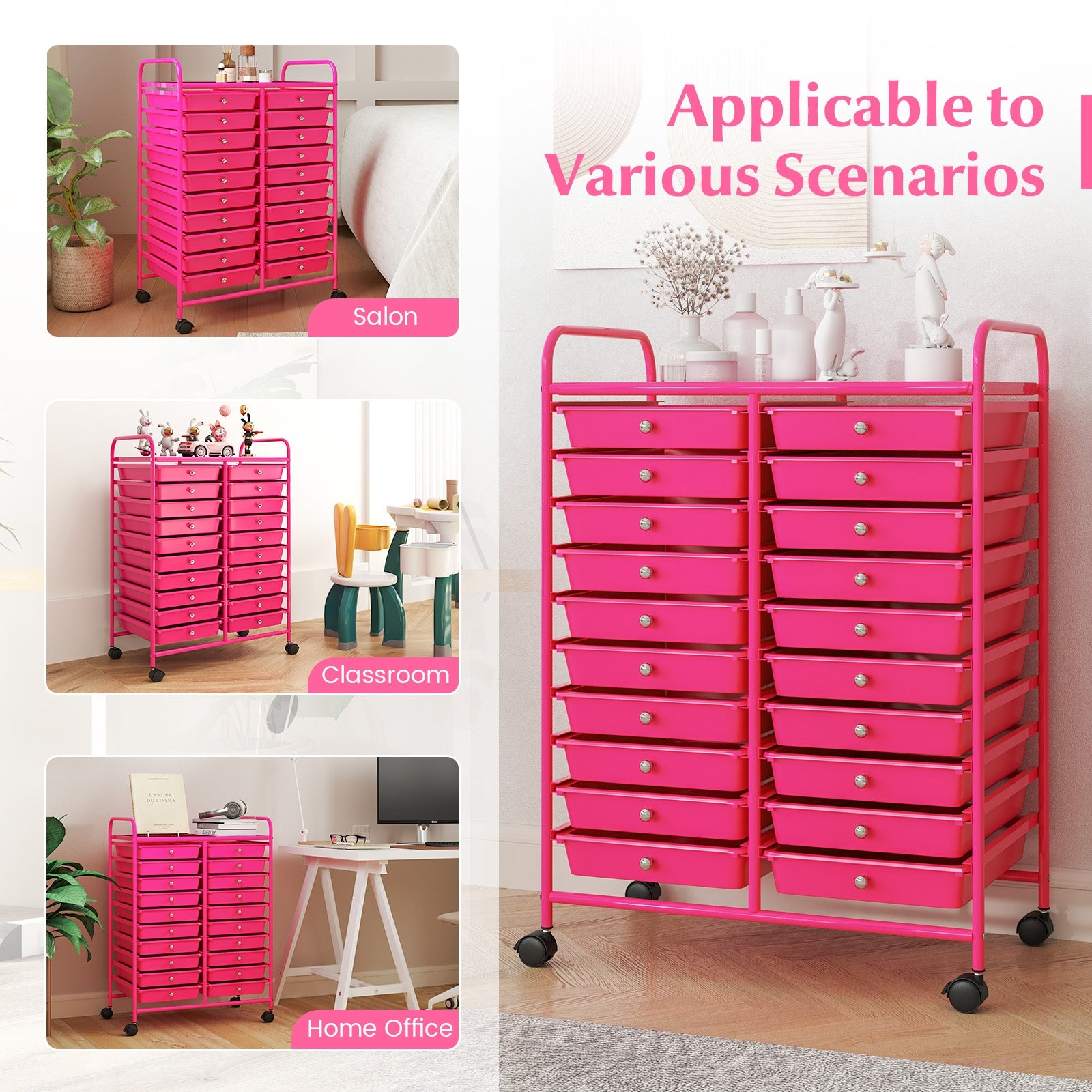 20 Drawer Rolling Storage Cart, Pink File Cabinets at Gallery Canada