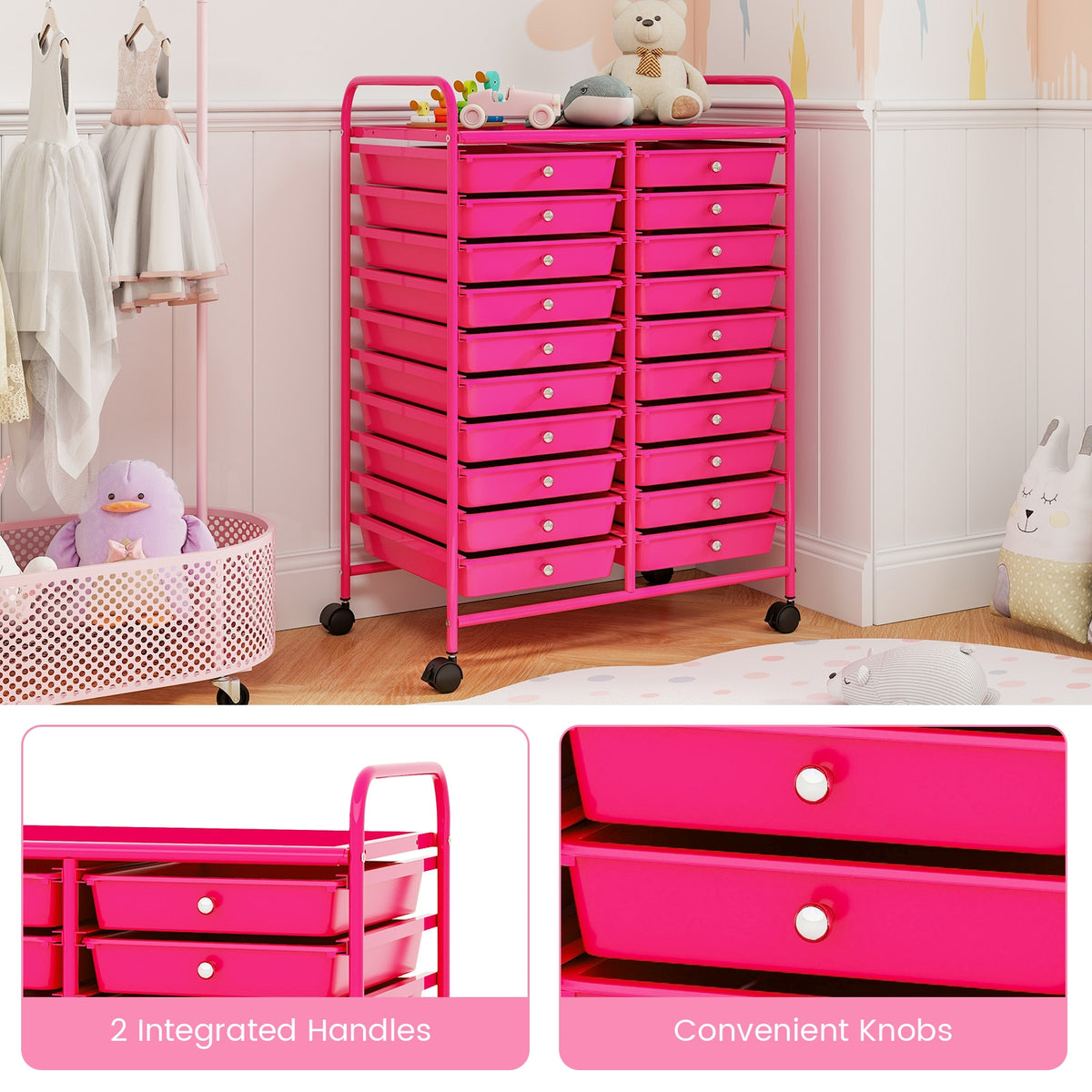 20 Drawer Rolling Storage Cart, Pink File Cabinets at Gallery Canada