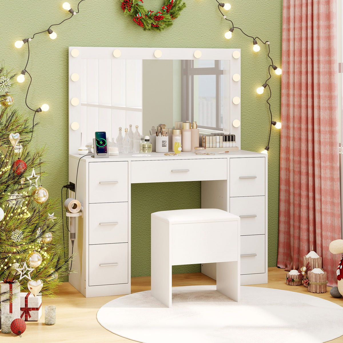 43.5-Inch Vanity Desk With Mirror, Lights, White Makeup Vanities at Gallery Canada