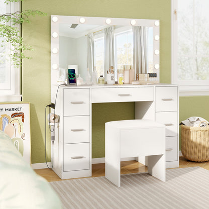 43.5-Inch Vanity Desk With Mirror, Lights, White Makeup Vanities at Gallery Canada