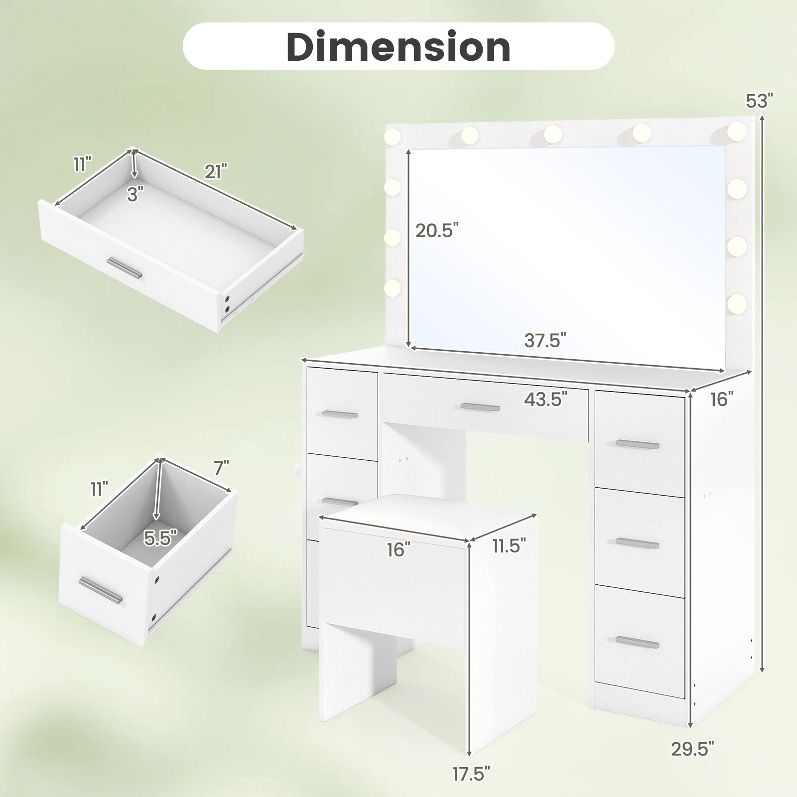 43.5-Inch Vanity Desk With Mirror, Lights, White Makeup Vanities at Gallery Canada
