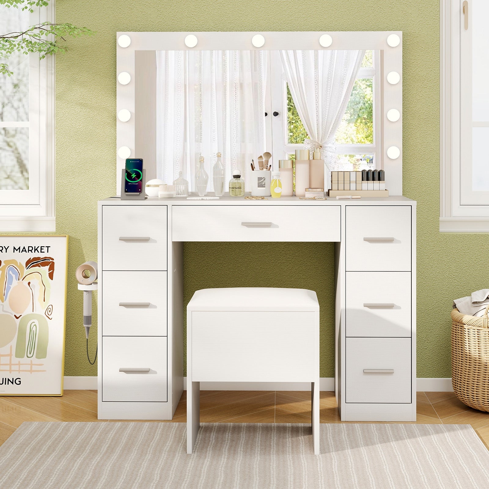 43.5-Inch Vanity Desk With Mirror, Lights, White Makeup Vanities at Gallery Canada