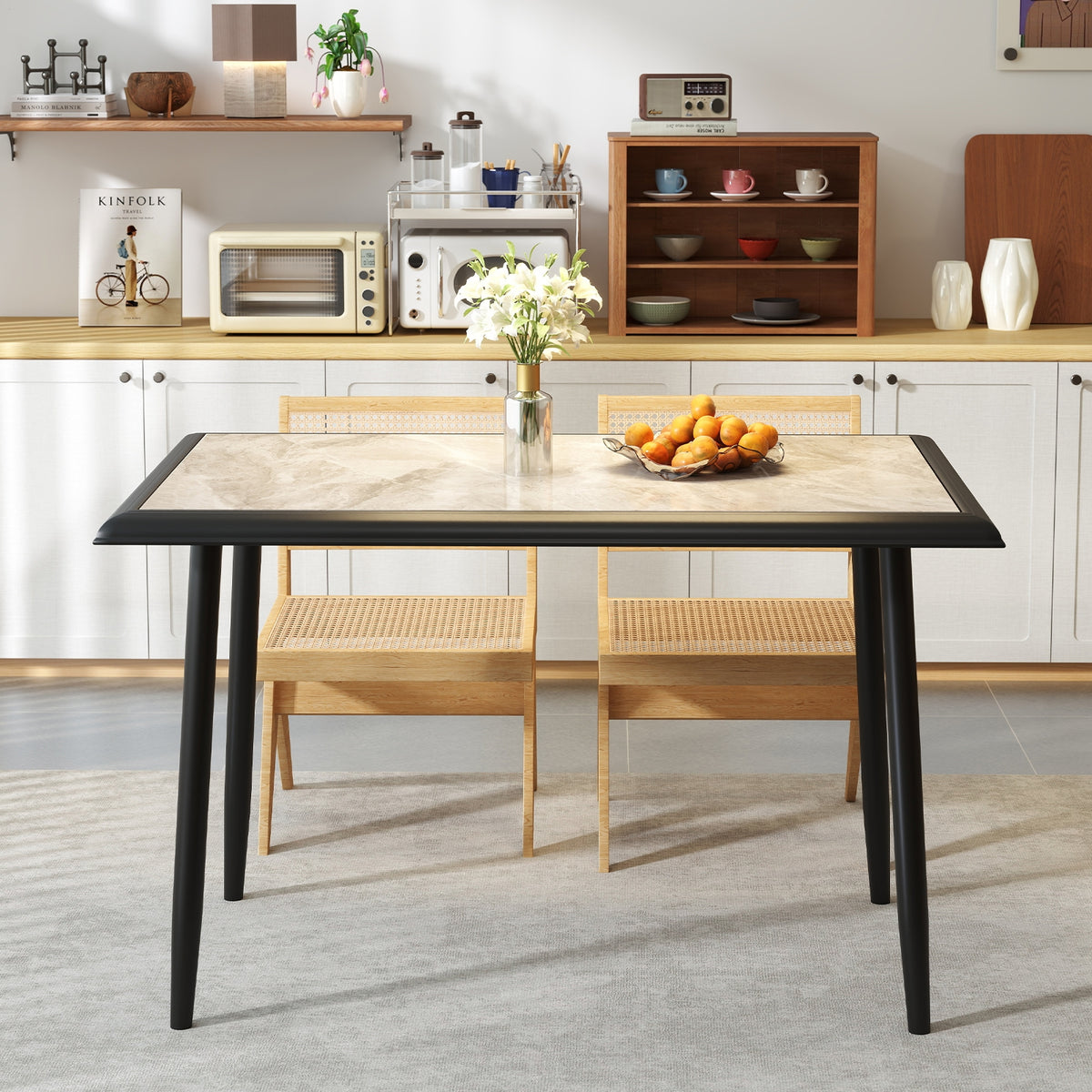 Sintered Stone Dining Table, 44" Rectangular, Metal Frame, Gray Dining Tables at Gallery Canada