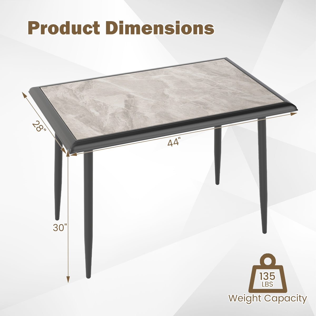Sintered Stone Dining Table, 44" Rectangular, Metal Frame, Gray Dining Tables at Gallery Canada