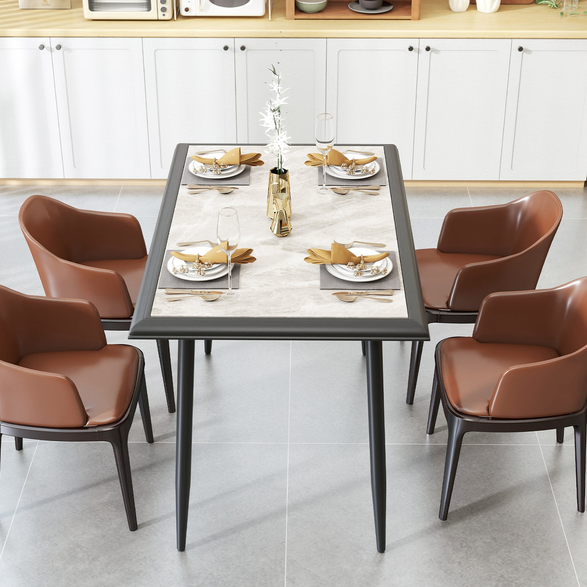 Sintered Stone Dining Table, 44" Rectangular, Metal Frame, Gray Dining Tables at Gallery Canada