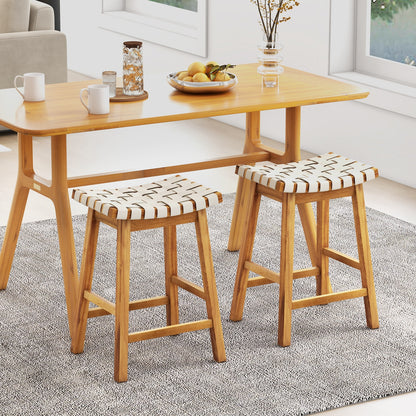Faux PU Leather Bar Stools, Set Of 2, Woven Curved Seat, 25.5 Inches, Natural Bar Stools at Gallery Canada