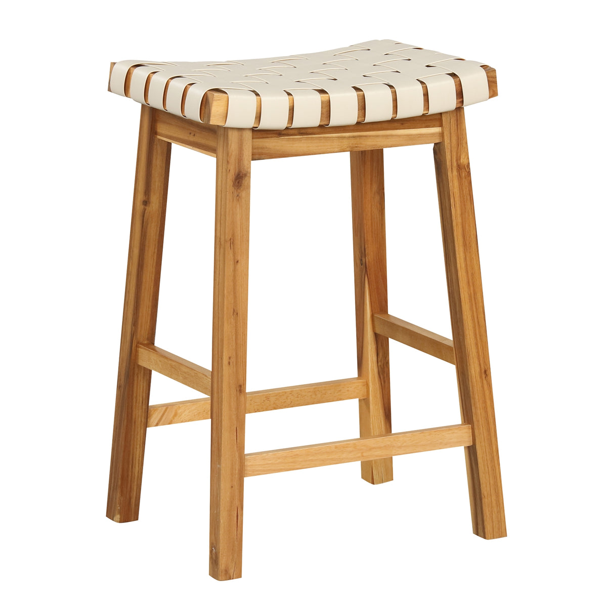 Faux PU Leather Bar Stools, Set Of 2, Woven Curved Seat, 25.5 Inches, Natural Bar Stools at Gallery Canada