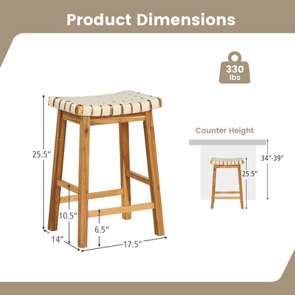 Faux PU Leather Bar Stools, Set Of 2, Woven Curved Seat, 25.5 Inches, Natural Bar Stools at Gallery Canada