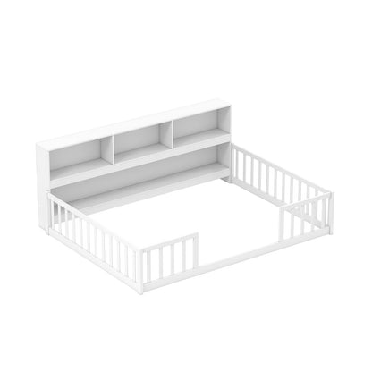 Full Size Montessori Floor Bed With Bookcase, White Trundle Bed Frame at Gallery Canada