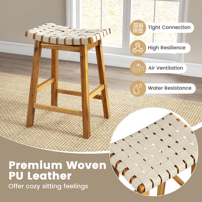 Faux PU Leather Bar Stools, Set Of 2, Woven Curved Seat, 25.5 Inches, Natural Bar Stools at Gallery Canada