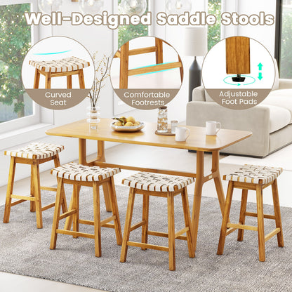 Faux PU Leather Bar Stools, Set Of 2, Woven Curved Seat, 25.5 Inches, Natural Bar Stools at Gallery Canada
