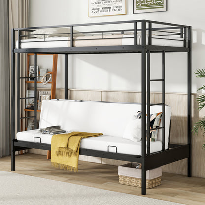 Twin Over Futon Bunk Bed, 2 Ladders, Safety Guardrails, Black Trundle Bed Frame at Gallery Canada