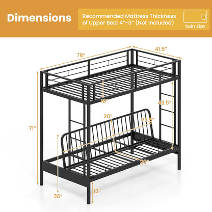 Twin Over Futon Bunk Bed, 2 Ladders, Safety Guardrails, Black Trundle Bed Frame at Gallery Canada