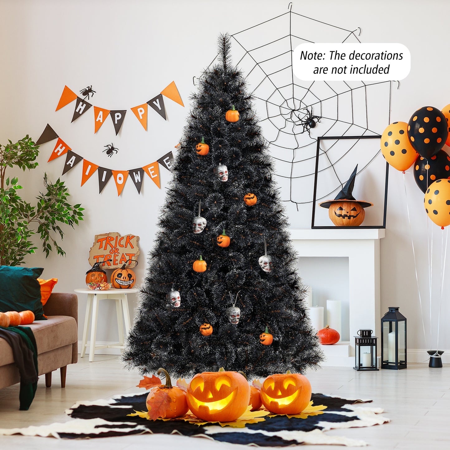 6/7/8 Feet Artificial Halloween Christmas Tree, PVC Branch Tips, 210/320/450 Cool White LED Lights, Black Christmas Tree at Gallery Canada