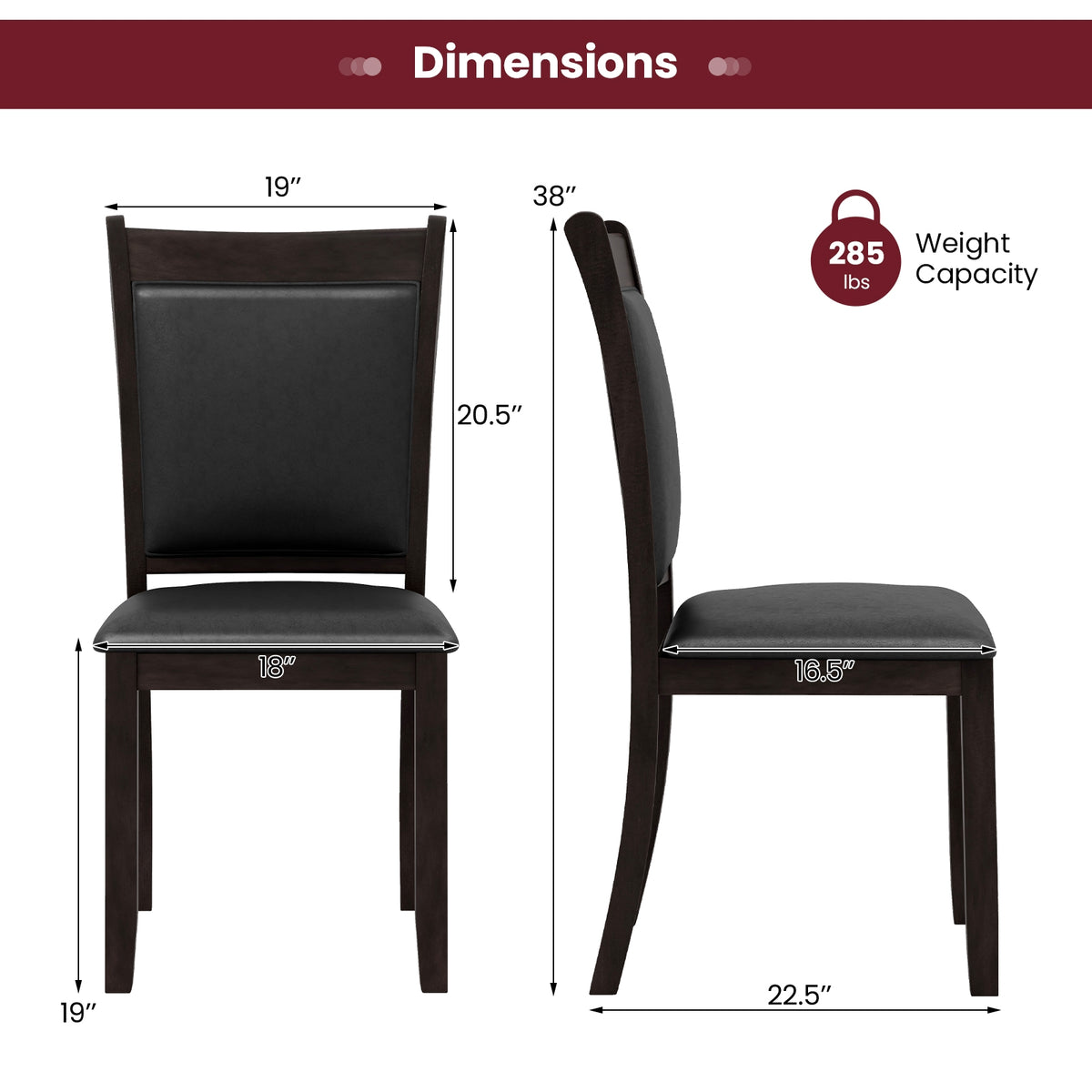 Faux Leather Dining Chairs, Set of 2, Padded Seat, Gray Dining Chairs at Gallery Canada