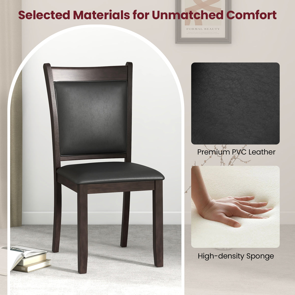 Faux Leather Dining Chairs, Set of 2, Padded Seat, Gray Dining Chairs at Gallery Canada