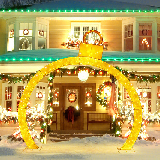 10.5 Feet Pre-Lit Christmas Arch, Gold Ornament Cap, 300 Warm White LED Lights Christmas Decor & Accessories Options at Gallery Canada