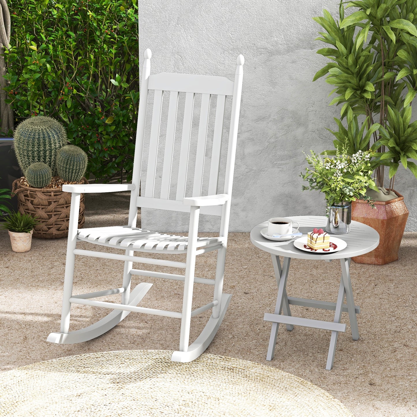 Acacia Wood High-Back Outdoor Rocking Chair, White Patio Rocking Chairs & Gliders at Gallery Canada