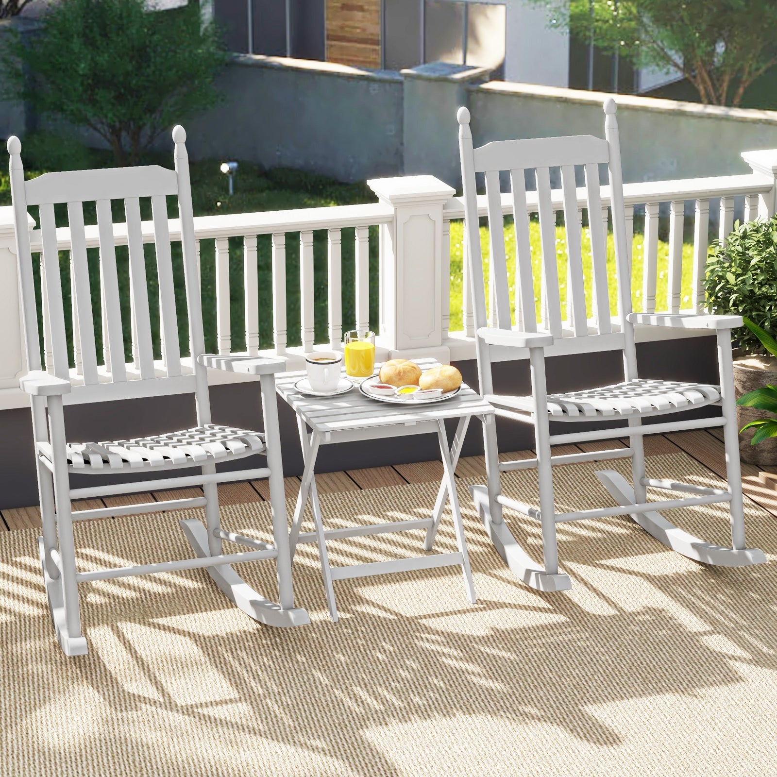 Acacia Wood High-Back Outdoor Rocking Chair, White Patio Rocking Chairs & Gliders at Gallery Canada
