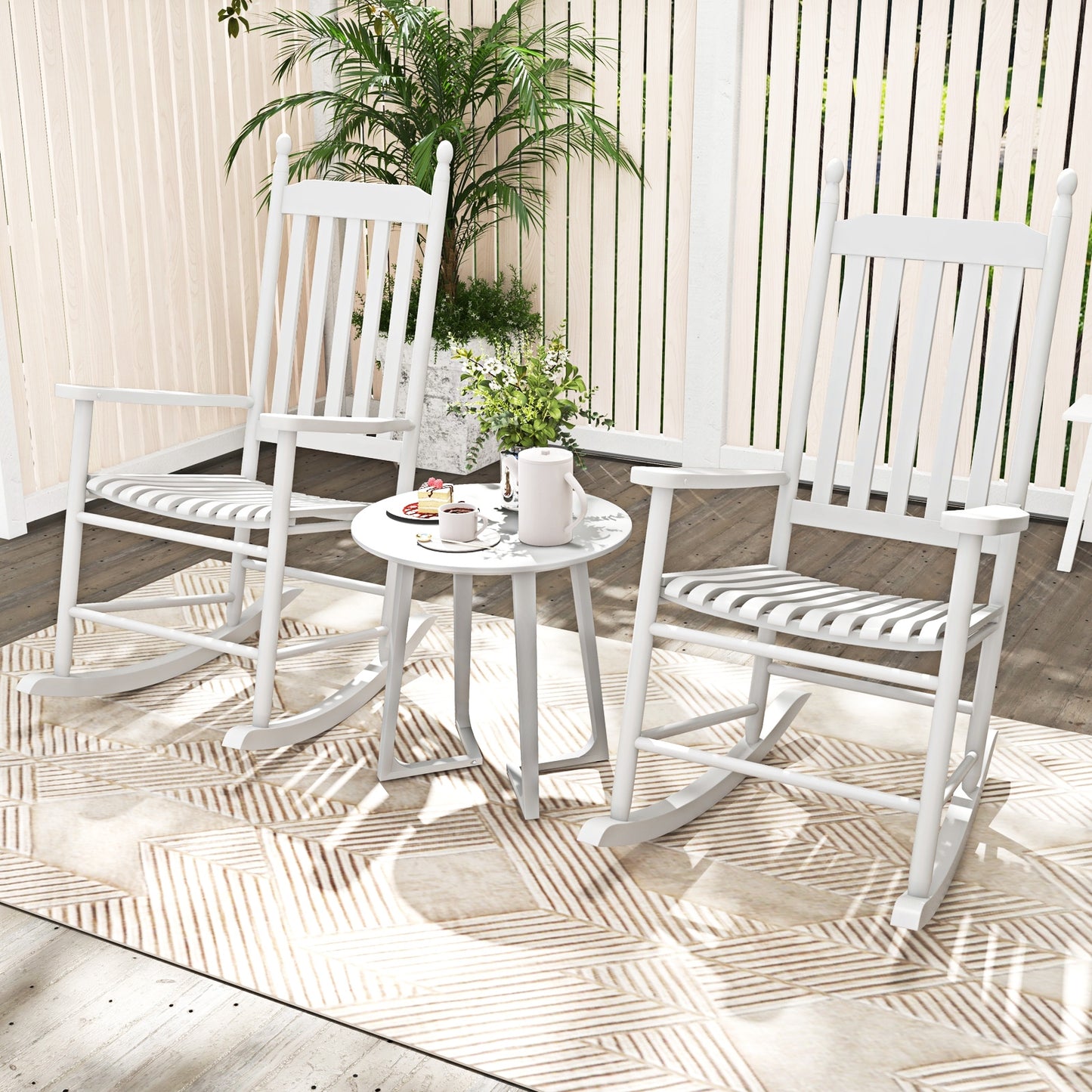 Acacia Wood High-Back Outdoor Rocking Chair, White Patio Rocking Chairs & Gliders at Gallery Canada