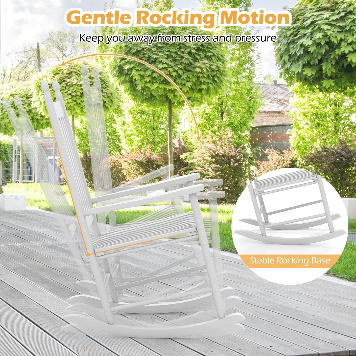 Acacia Wood High-Back Outdoor Rocking Chair, White Patio Rocking Chairs & Gliders at Gallery Canada