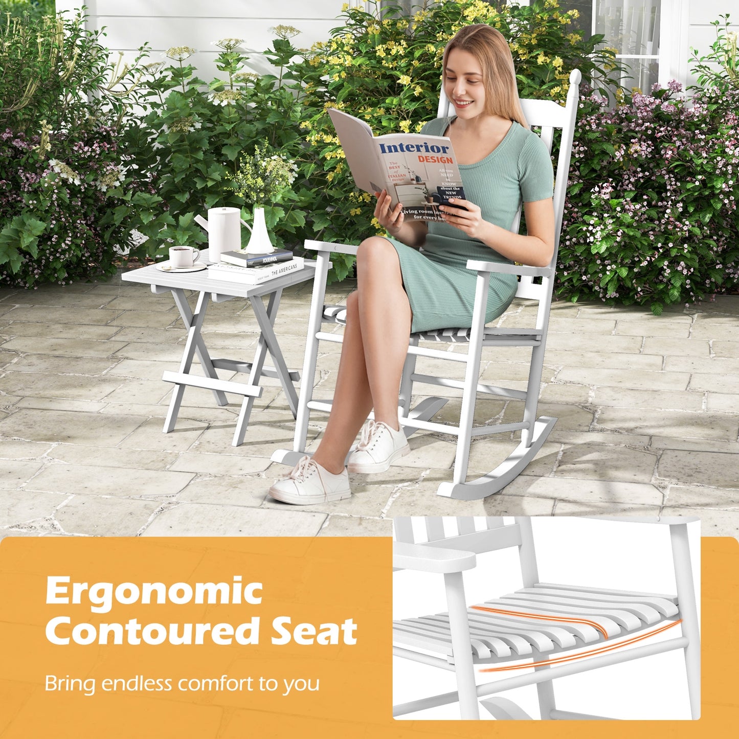 Acacia Wood High-Back Outdoor Rocking Chair, White Patio Rocking Chairs & Gliders at Gallery Canada
