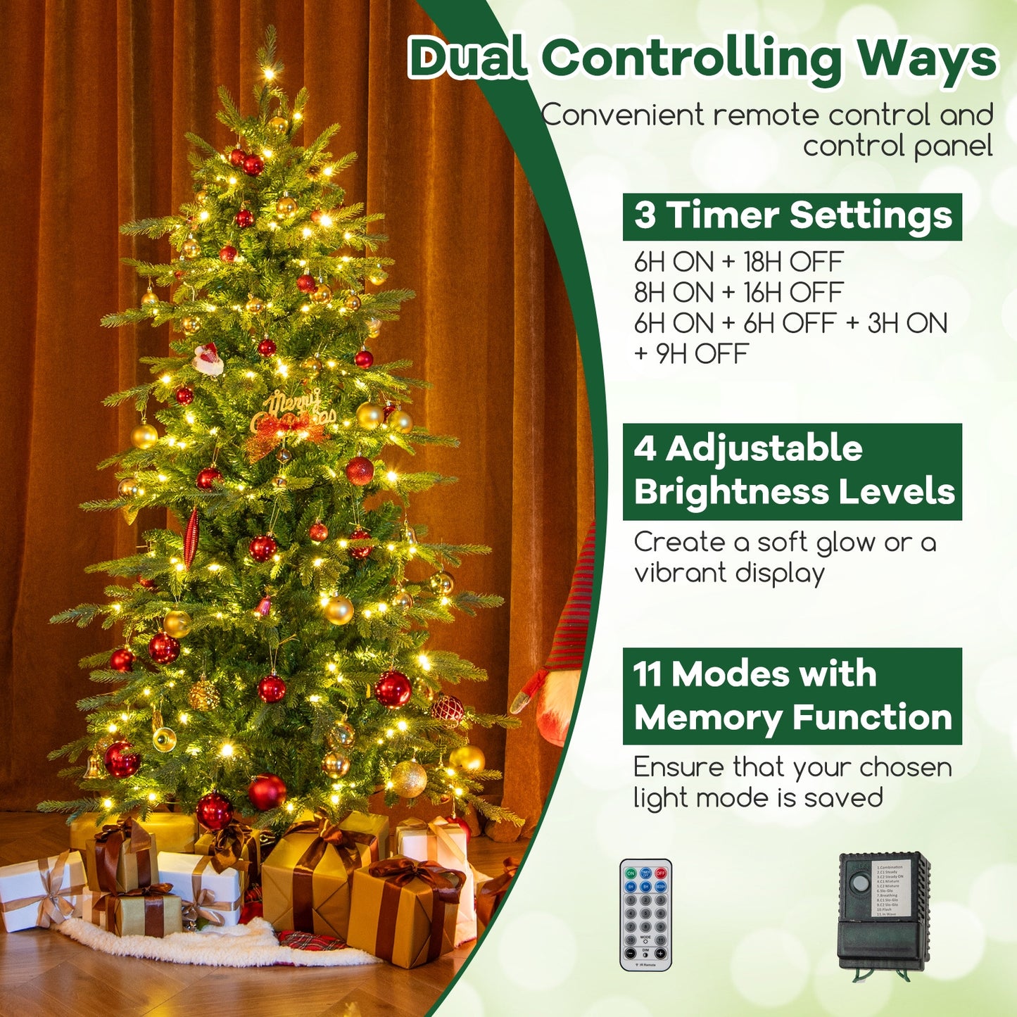 6 Feet Pre-Lit Artificial Christmas Tree, Warm White LED Lights, Green Christmas Tree at Gallery Canada