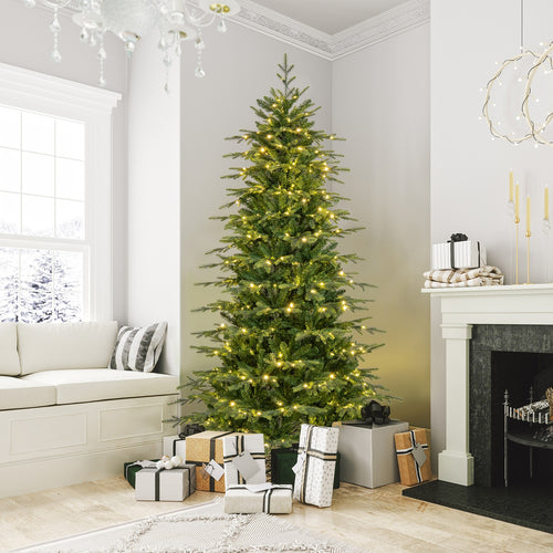 7.5 Feet Pre-Lit Artificial Christmas Tree, Warm White LED Lights, Green