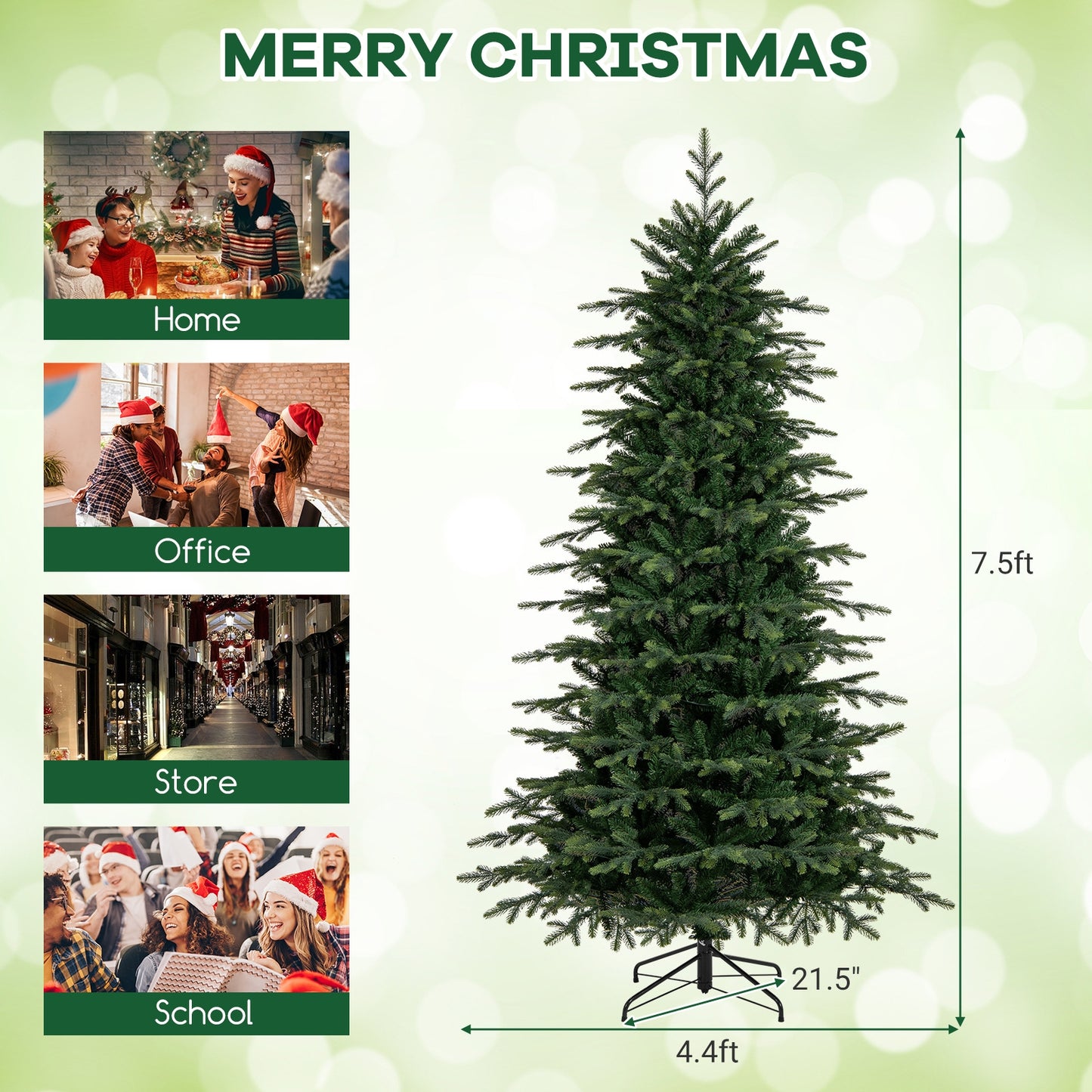 7.5 Feet Pre-Lit Artificial Christmas Tree, Warm White LED Lights, Green Christmas Tree at Gallery Canada