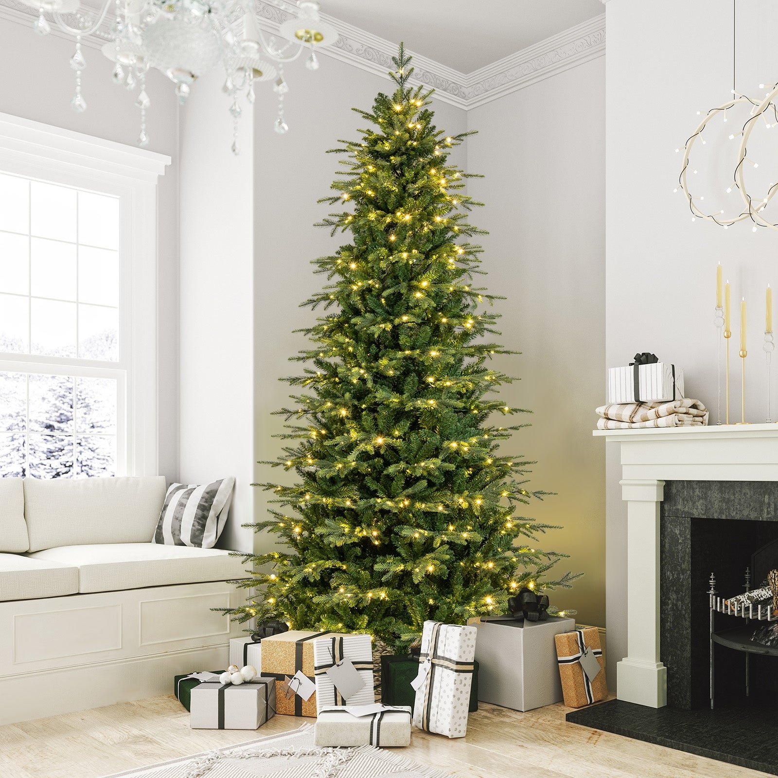 9 Feet Pre-Lit Artificial Christmas Tree, Warm White LED Lights, Green Christmas Tree at Gallery Canada