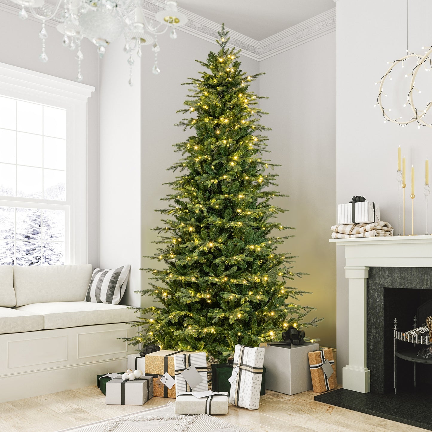 9 Feet Pre-Lit Artificial Christmas Tree, Warm White LED Lights, Green Christmas Tree at Gallery Canada