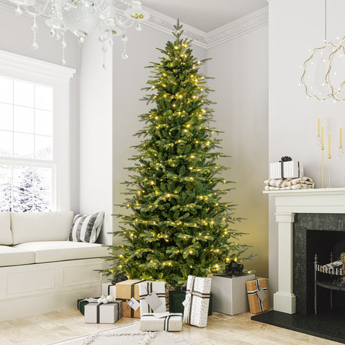 9 Feet Pre-Lit Artificial Christmas Tree, Warm White LED Lights, Green