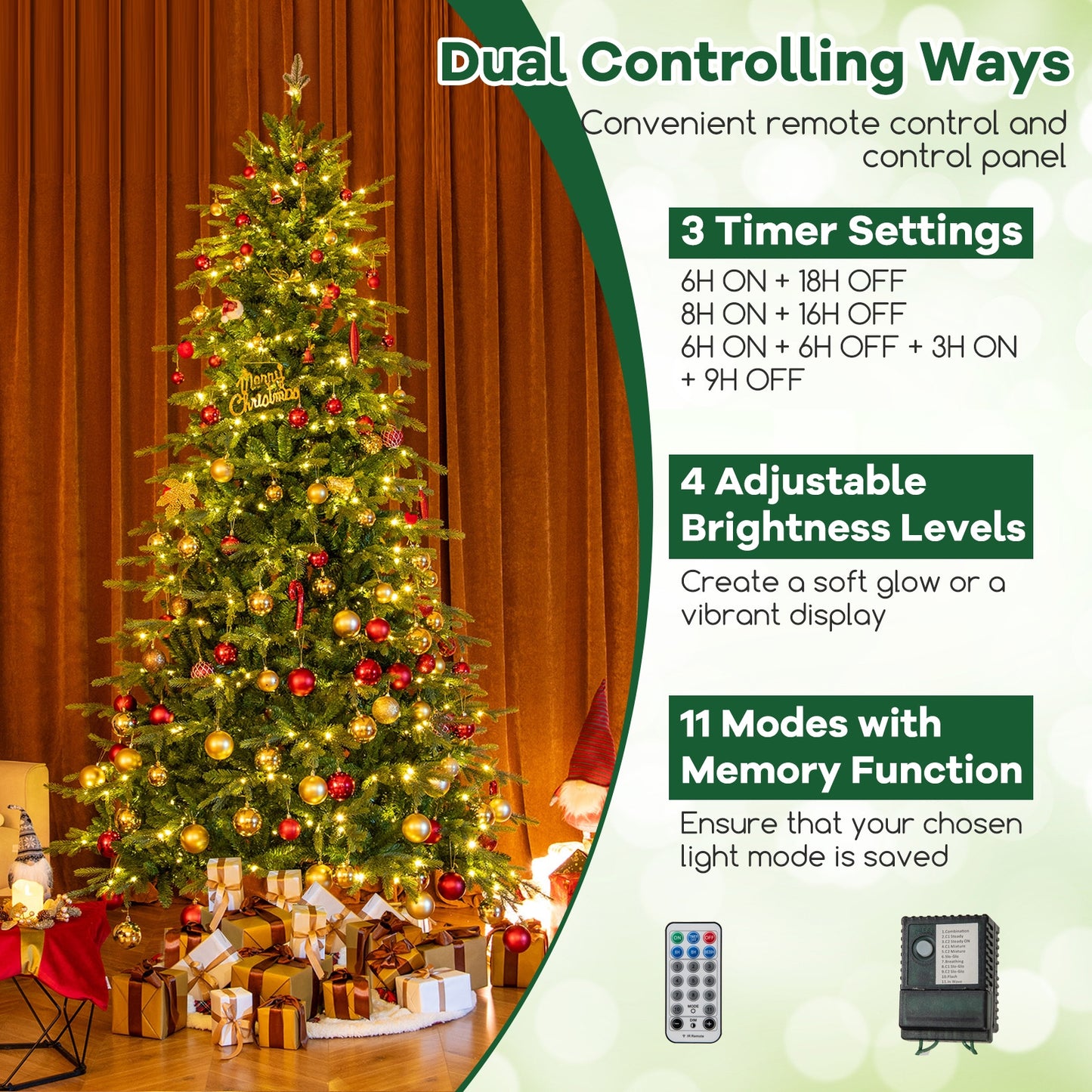 9 Feet Pre-Lit Artificial Christmas Tree, Warm White LED Lights, Green Christmas Tree at Gallery Canada
