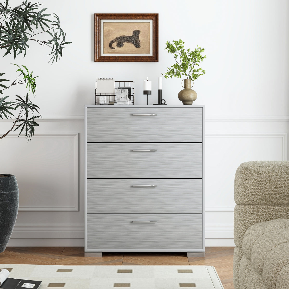 4 Drawer Storage Cabinet, Metal Legs, Anti-Toppling, Gray Cabinets & Chests at Gallery Canada