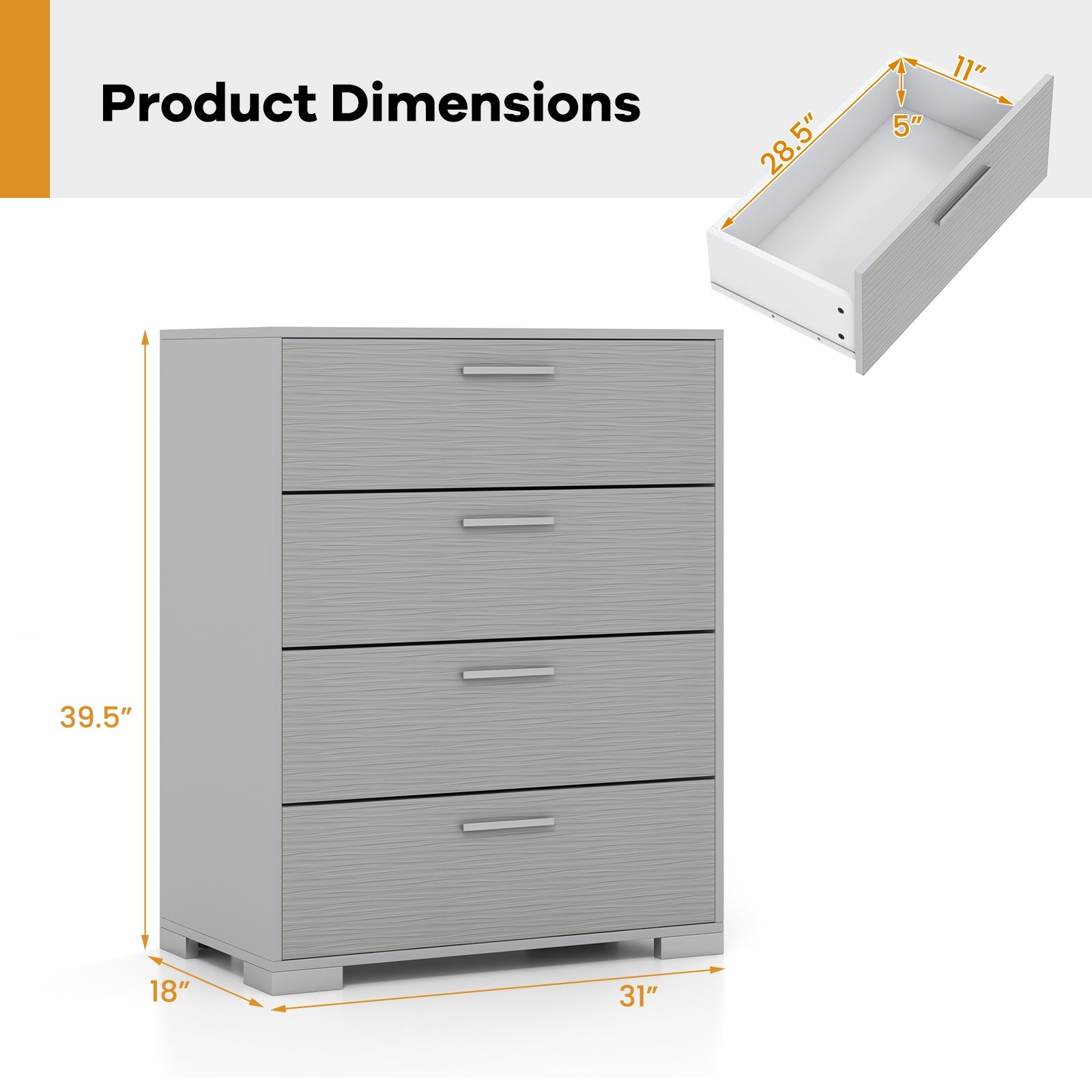 4 Drawer Storage Cabinet, Metal Legs, Anti-Toppling, Gray Cabinets & Chests at Gallery Canada