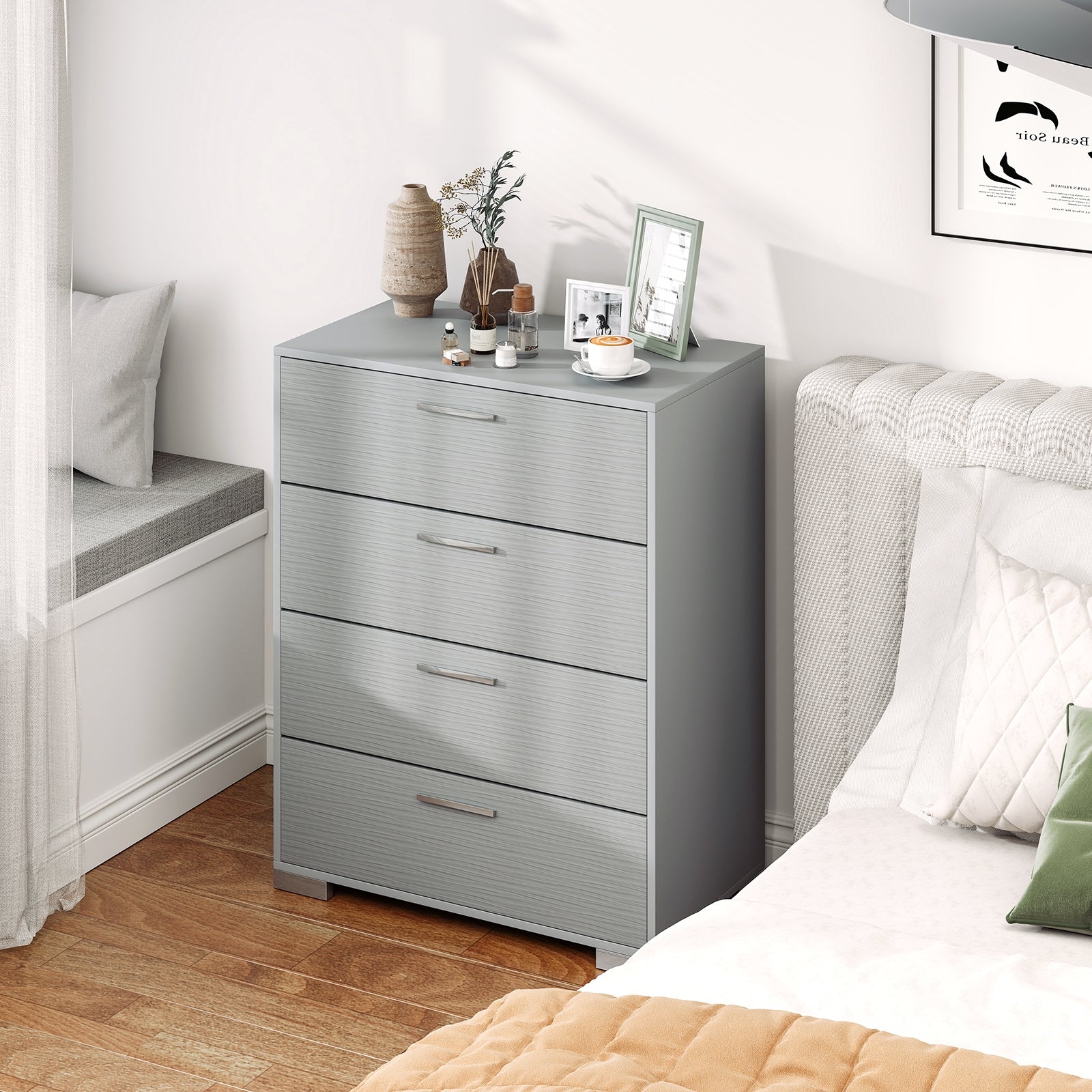 4 Drawer Storage Cabinet, Metal Legs, Anti-Toppling, Gray Cabinets & Chests at Gallery Canada