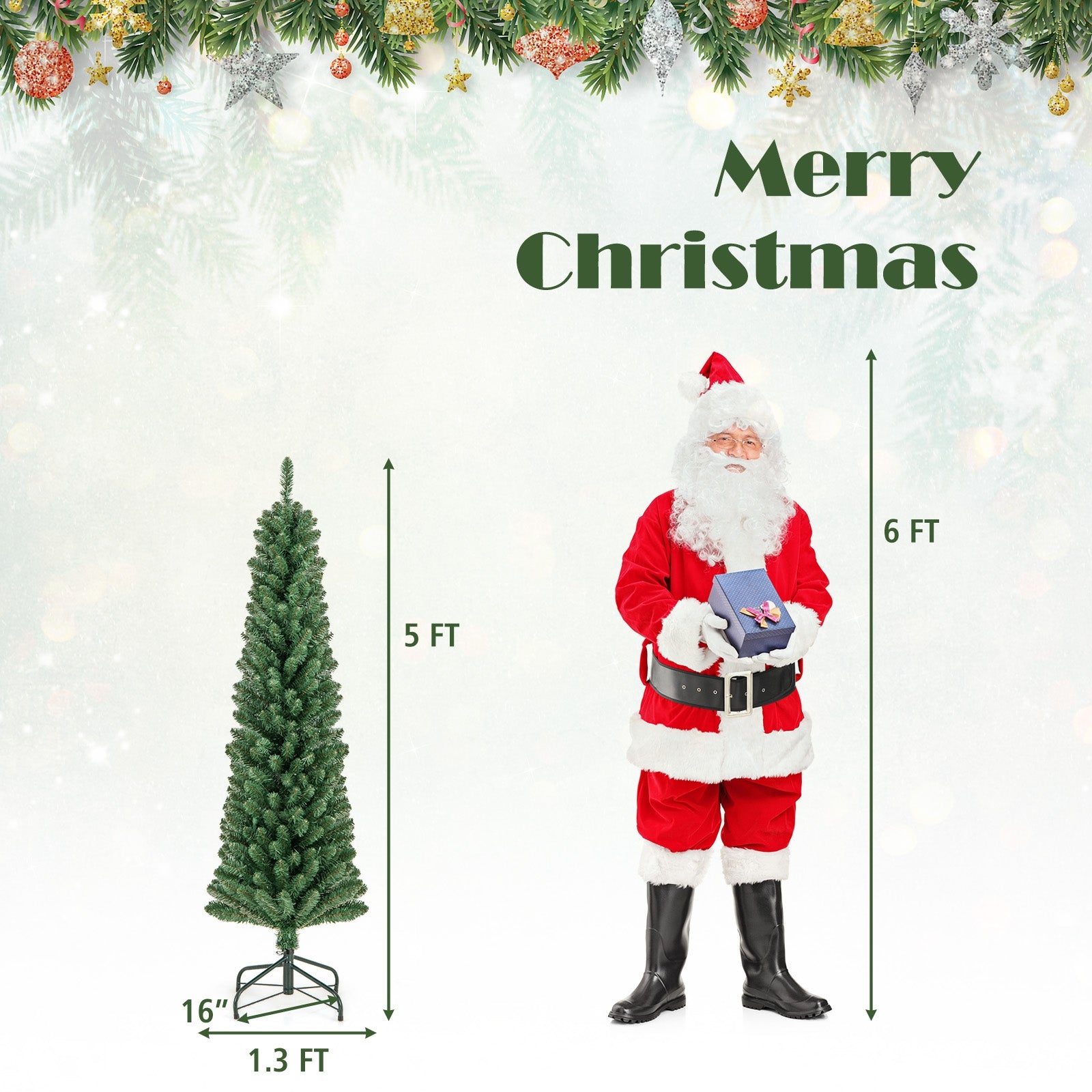 5FT Pencil Christmas Tree, Memory Wire, Warm LED Lights, Green Christmas Tree at Gallery Canada