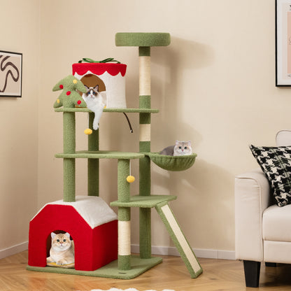 61 Inches Christmas Cat Tree, Sisal Scratching Posts, 2 Condos, Green Cat Trees Condos & Scratchers at Gallery Canada