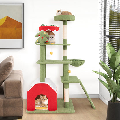 61 Inches Christmas Cat Tree, Sisal Scratching Posts, 2 Condos, Green Cat Trees Condos & Scratchers at Gallery Canada