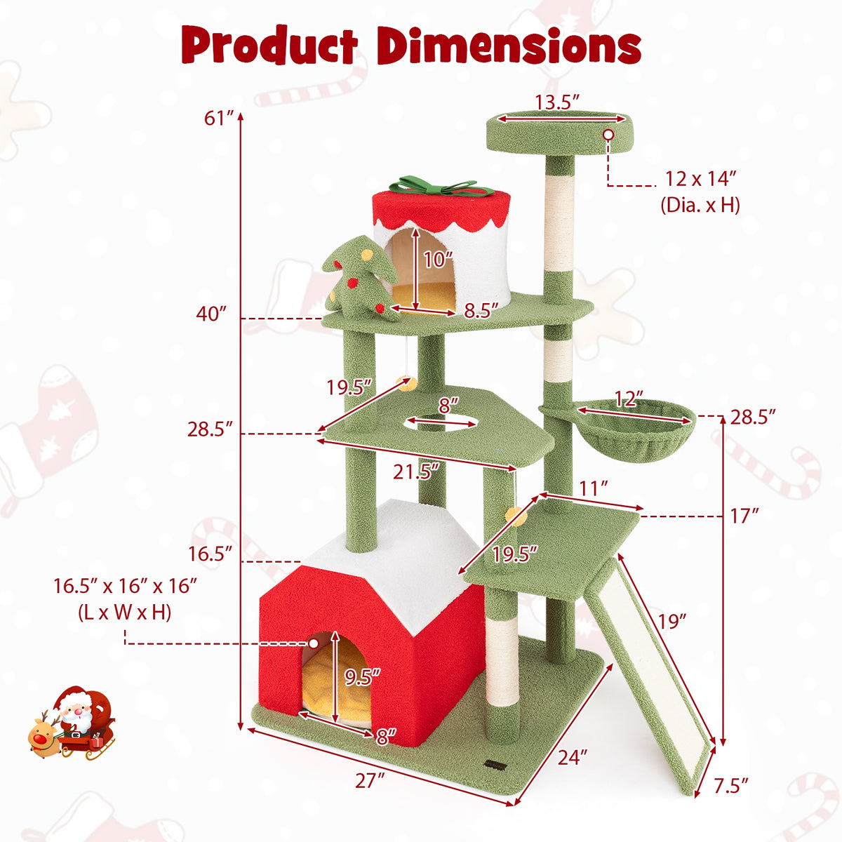 61 Inches Christmas Cat Tree, Sisal Scratching Posts, 2 Condos, Green Cat Trees Condos & Scratchers at Gallery Canada