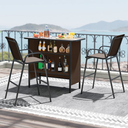 3 Piece Outdoor Bar Set, Footrest, 2-Tier Shelf Patio Bar Furniture at Gallery Canada