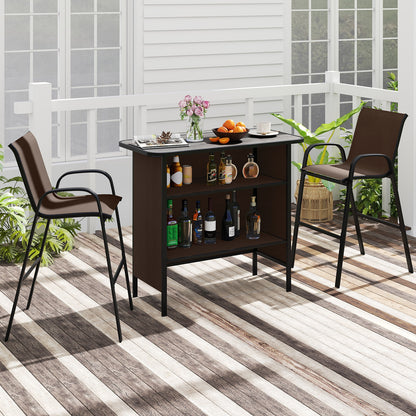 3 Piece Outdoor Bar Set, Footrest, 2-Tier Shelf Patio Bar Furniture at Gallery Canada