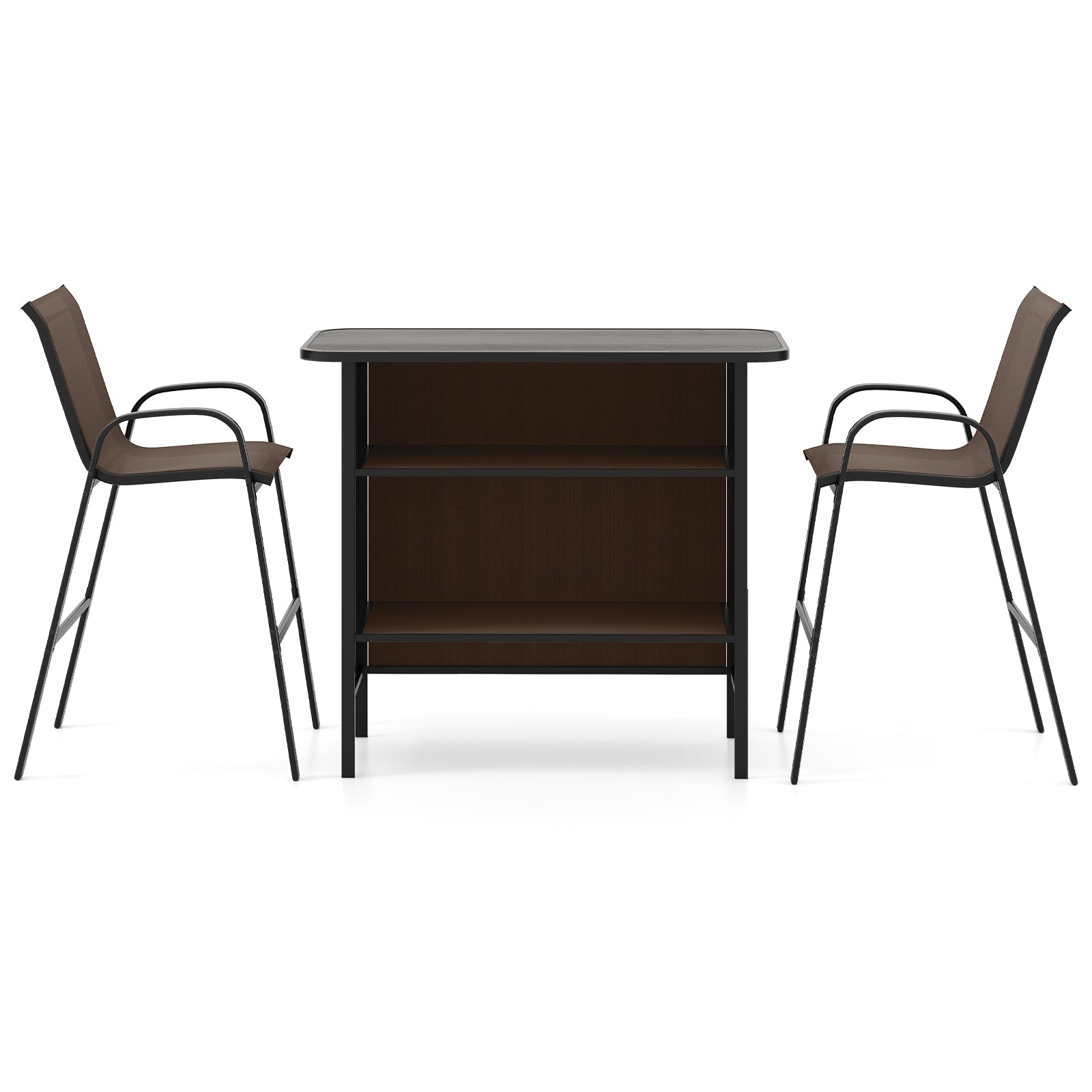 3 Piece Outdoor Bar Set, Footrest, 2-Tier Shelf Patio Bar Furniture at Gallery Canada