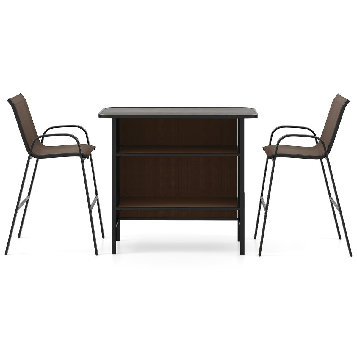 3 Piece Outdoor Bar Set, Footrest, 2-Tier Shelf Patio Bar Furniture Coffee at Gallery Canada